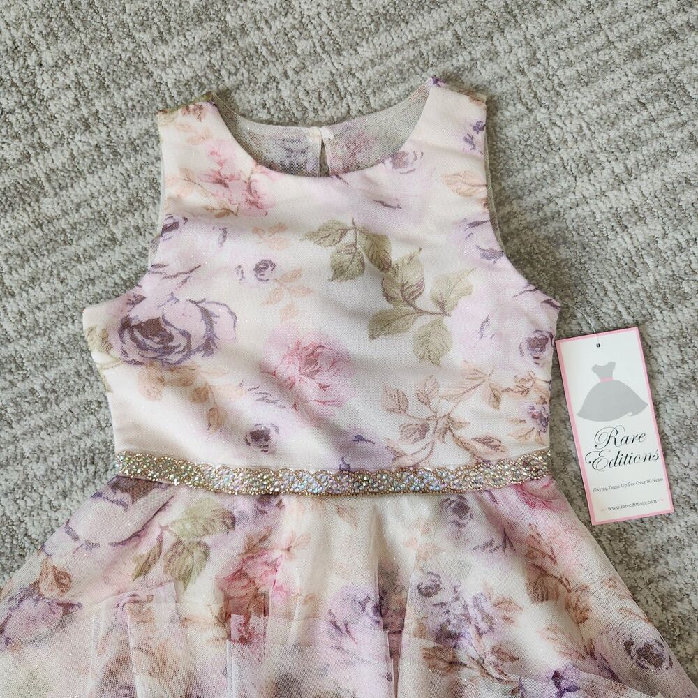 Rare Editions girl's hi-low sparkle tiered tulle floral dress size 10 - Picture 6 of 11